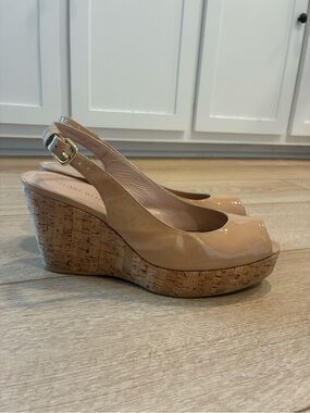 Stuart Weitzman Women’s Jean Patent Leather Sandals Wedge Slingback Size 10.5